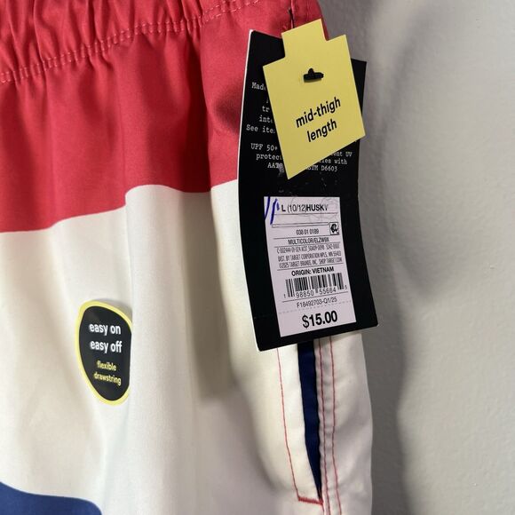 Art Class MidThigh Swim Trunks, Red, White, Blue Color block, Size L 10/12 Husky - Picture 2 of 12